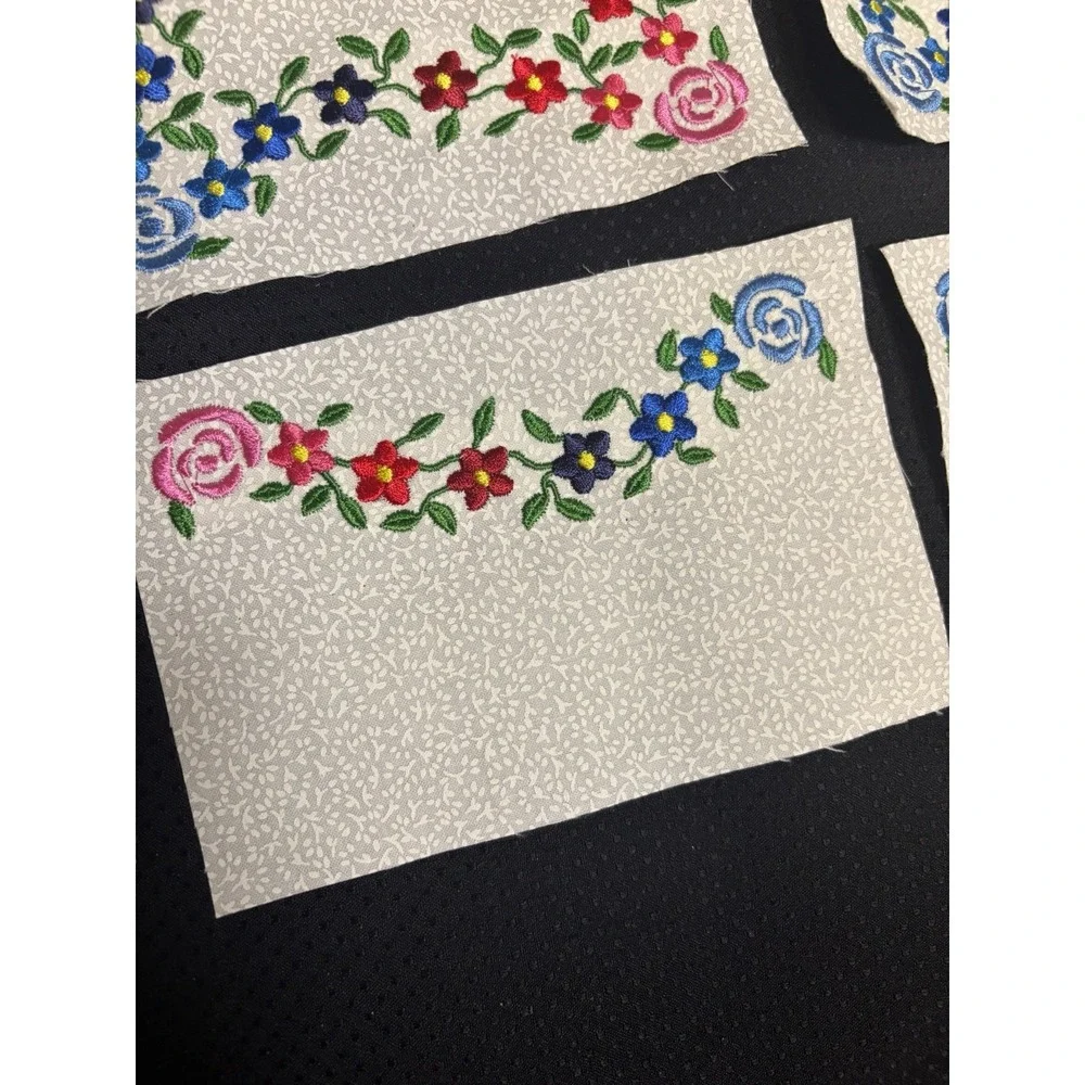 Set of 14 Vtg Quilt Blocks~ Machine Embroidered Flower Border~6